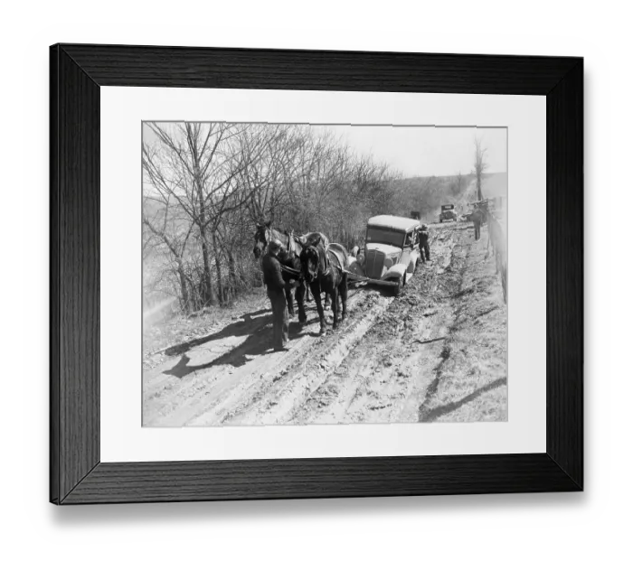 Framed Print : Horses Pulling Truck out of Muddy Road Framed Print : Horses Pulling Truck out of Muddy Road