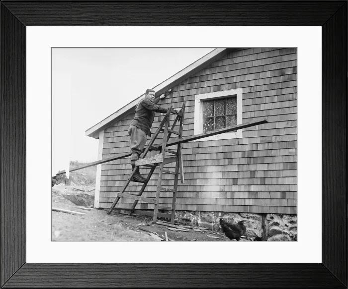 Framed Print : Babe Ruth Working on House Framed Print : Babe Ruth Working on House
