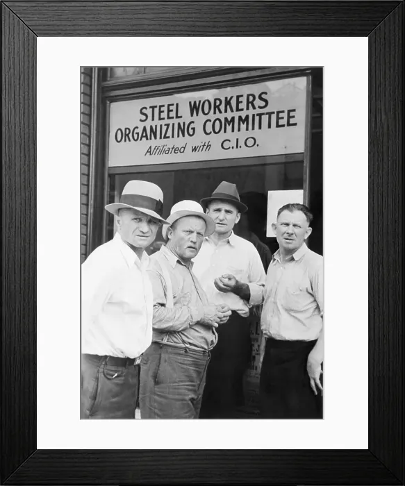 Framed Print : Steel Workers In Front Of Headquarters Framed Print : Steel Workers In Front Of Headquarters