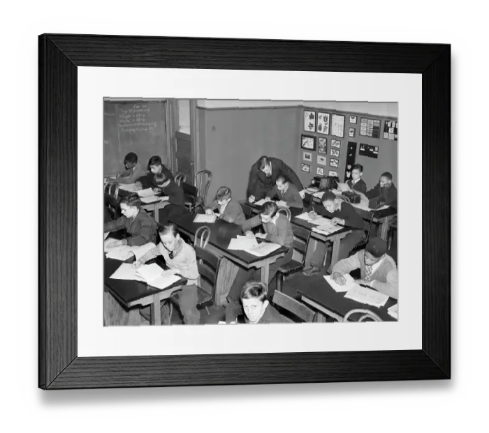 Framed Print : Boys Working in School Classroom Framed Print : Boys Working in School Classroom