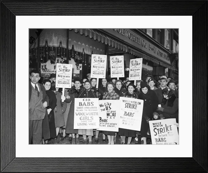 Framed Print : Dime Store Workers On Strike W / Signs Framed Print : Dime Store Workers On Strike W / Signs
