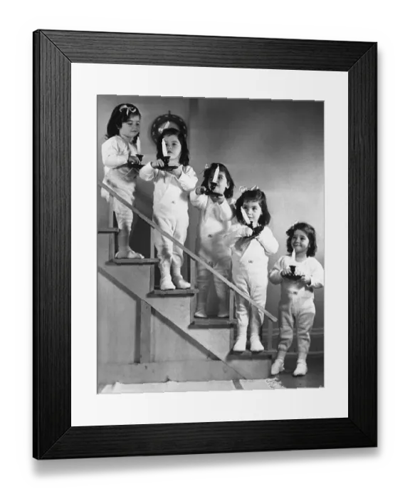 Framed Print : Dionne Quintuplets Dressed For Bed Framed Print : Dionne Quintuplets Dressed For Bed