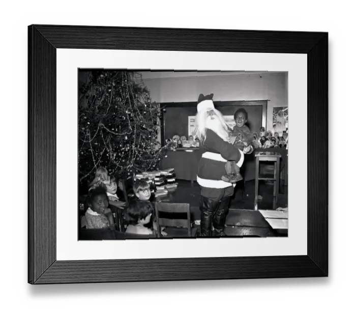 Framed Print : Santa Holding a Crying Child Framed Print : Santa Holding a Crying Child