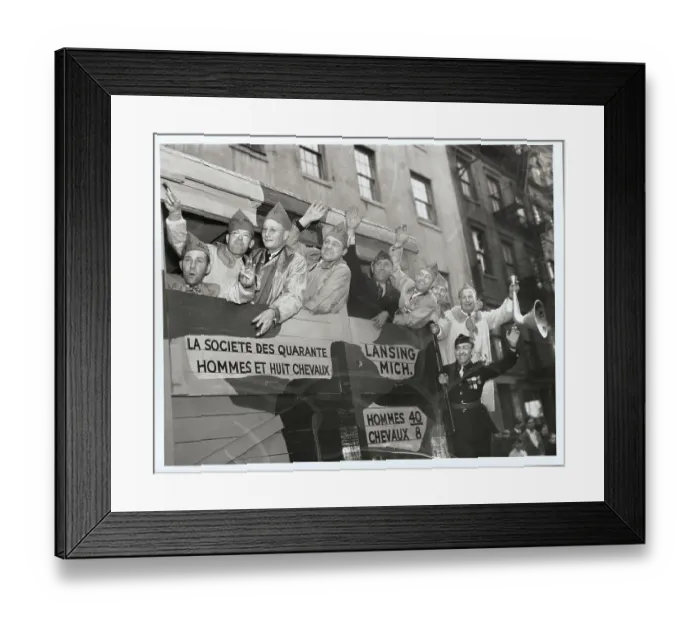 Framed Print : Legionnaires Waving from Parade Float Framed Print : Legionnaires Waving from Parade Float