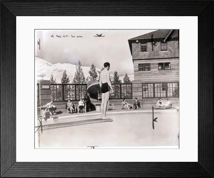 Framed Print : Man About to Leap into Pool Framed Print : Man About to Leap into Pool