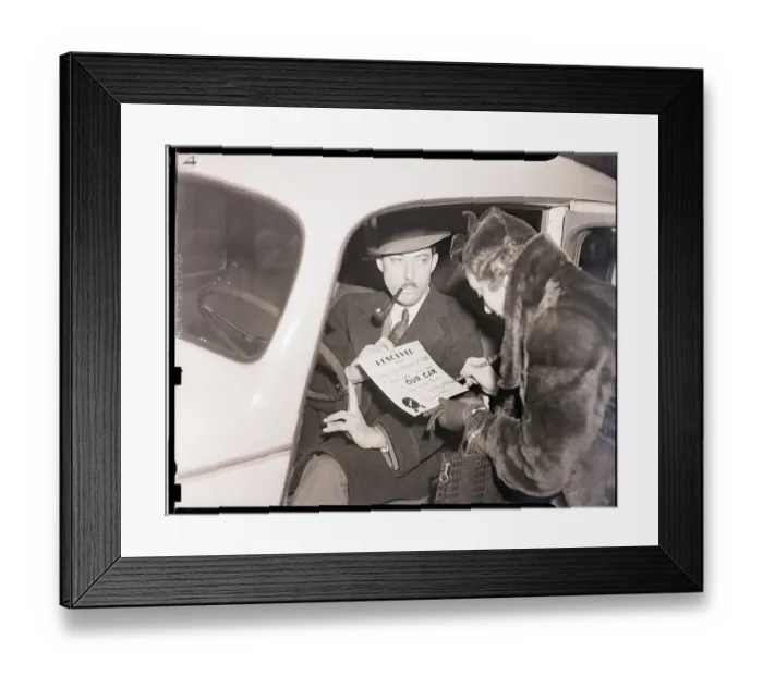 Framed Print : Woman Signs No Back Seat Driving Pledge Framed Print : Woman Signs No Back Seat Driving Pledge
