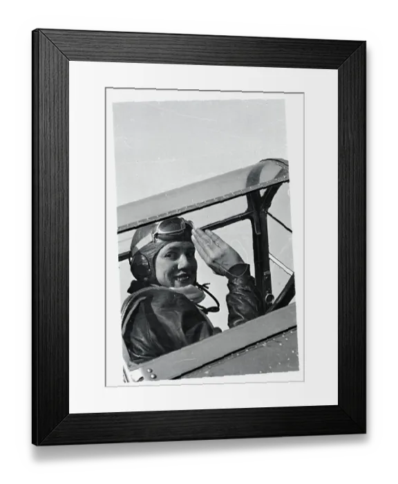 Framed Print : Jacqueline Cocharan Waving from Airplane Cockpit Framed Print : Jacqueline Cocharan Waving from Airplane Cockpit