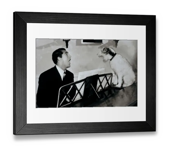 Framed Print : Cary Grant Singing with Dog Framed Print : Cary Grant Singing with Dog