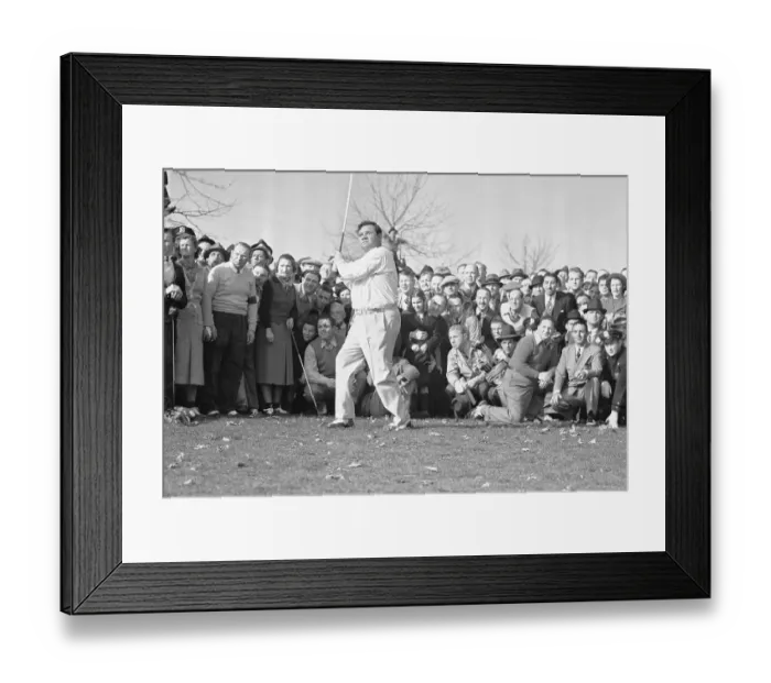 Framed Print : Babe Ruth Swinging Golf Club on the Green Framed Print : Babe Ruth Swinging Golf Club on the Green