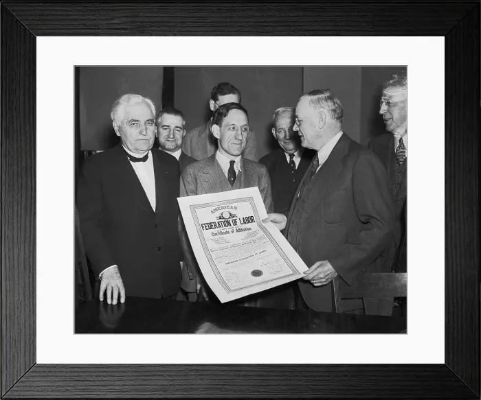 Framed Print : William Green Presenting Agreement to Union Officials Framed Print : William Green Presenting Agreement to Union Officials