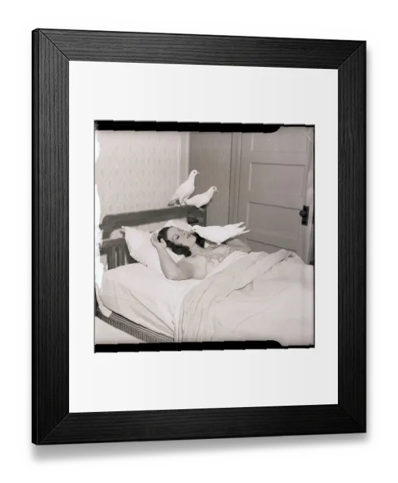 Framed Print : Doves Perch on Sleeping Woman Framed Print : Doves Perch on Sleeping Woman