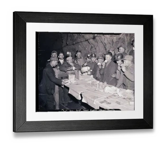 Framed Print : Strikeing Miners Eat Sandwiches and Drink Coffee Framed Print : Strikeing Miners Eat Sandwiches and Drink Coffee