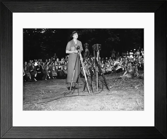 Framed Print : Eleanor Roosevelt Speaking Outside at Camp Framed Print : Eleanor Roosevelt Speaking Outside at Camp
