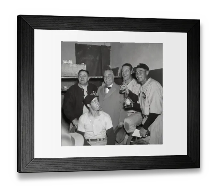 Framed Print : Yankee Stars Celebrating Series Victory with Manager and Owner Framed Print : Yankee Stars Celebrating Series Victory with Manager and Owner