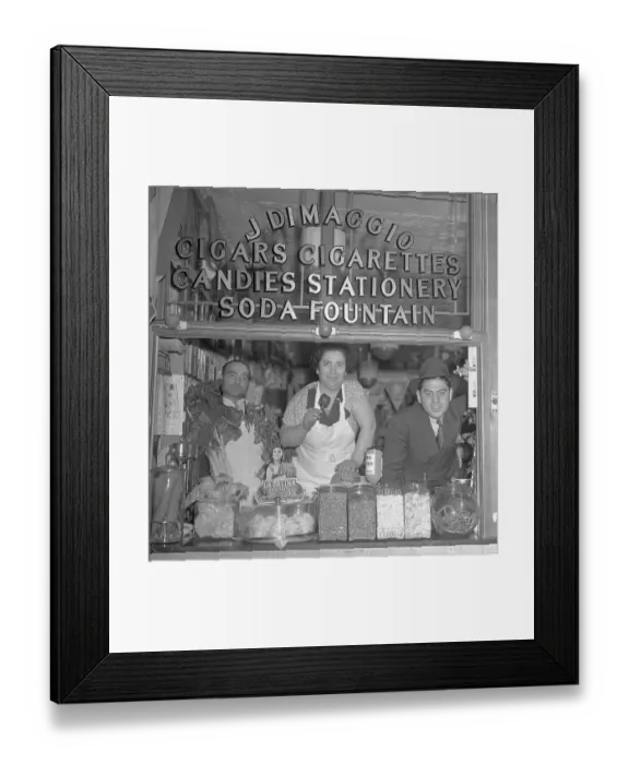 Framed Print : DiMaggio Store Owners in Front of Store Window Framed Print : DiMaggio Store Owners in Front of Store Window