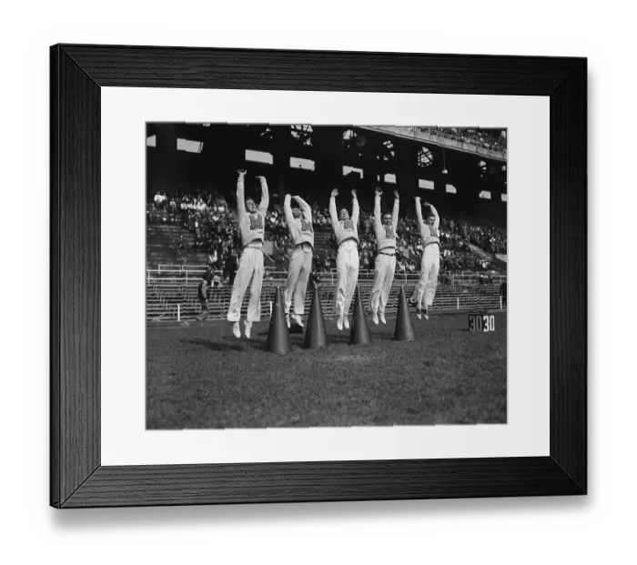 Framed Print : Five Male Maryland Cheerleaders Jumping Framed Print : Five Male Maryland Cheerleaders Jumping