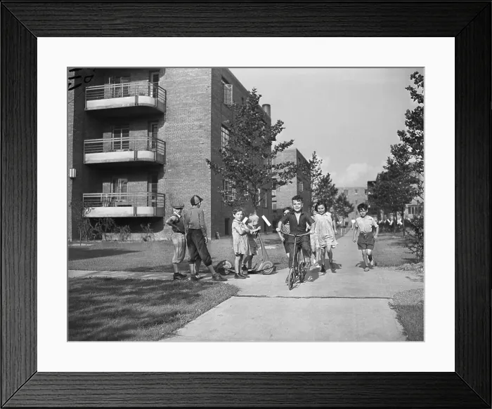 Framed Print : Children In Front Of Federal Housing Dev Framed Print : Children In Front Of Federal Housing Dev
