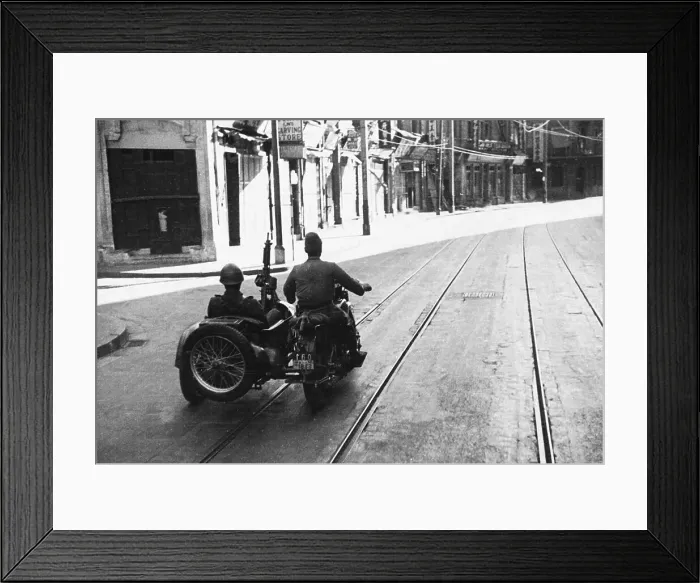 Framed Print : Japanese Troops Riding Motorcycle and Sidecar Combination Through Shanghai Framed Print : Japanese Troops Riding Motorcycle and Sidecar Combination Through Shanghai