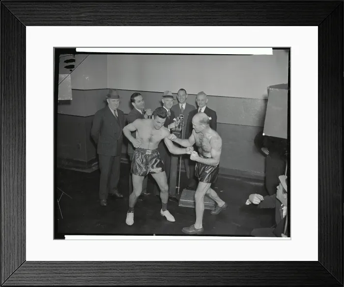 Framed Print : Fred Apostoli and Marcel Thil at Weigh In Squaring off Framed Print : Fred Apostoli and Marcel Thil at Weigh In Squaring off