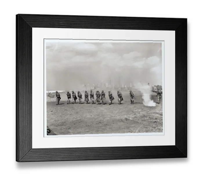 Framed Print : Legionnaires Acting out Capture of Fleville with NYC Background Framed Print : Legionnaires Acting out Capture of Fleville with NYC Background