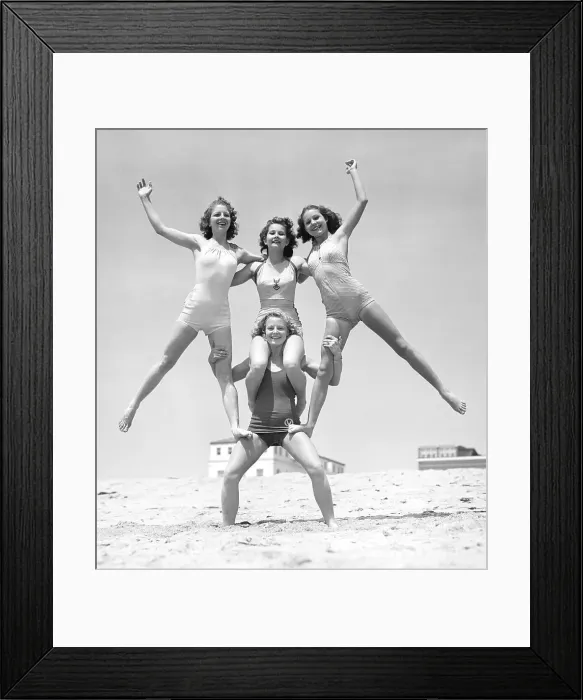 Framed Print : Woman Supporting Three Balancing Girls Framed Print : Woman Supporting Three Balancing Girls
