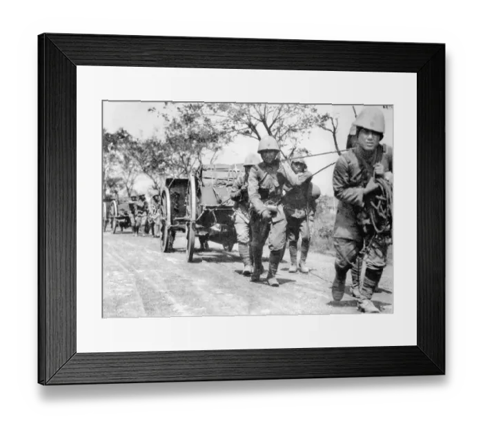 Framed Print : Japanese Infantry Pulling Artillery into Position Framed Print : Japanese Infantry Pulling Artillery into Position