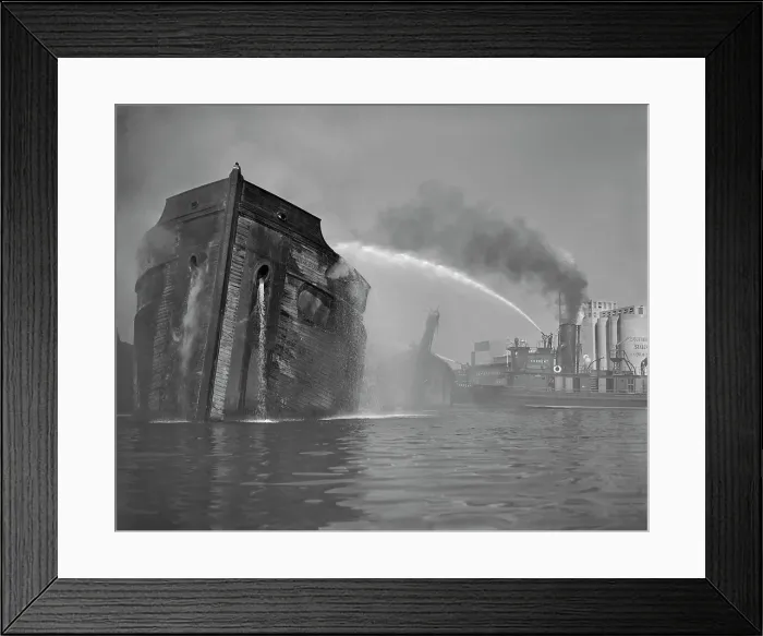 Framed Print : Fireboat Dousing Wooden Ship Framed Print : Fireboat Dousing Wooden Ship