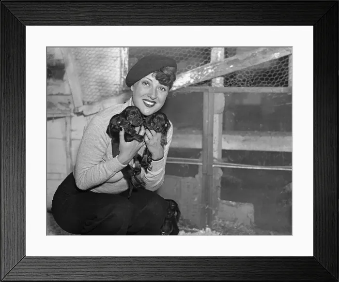 Framed Print : Gypsy Rose Lee Holding Three Puppies Framed Print : Gypsy Rose Lee Holding Three Puppies