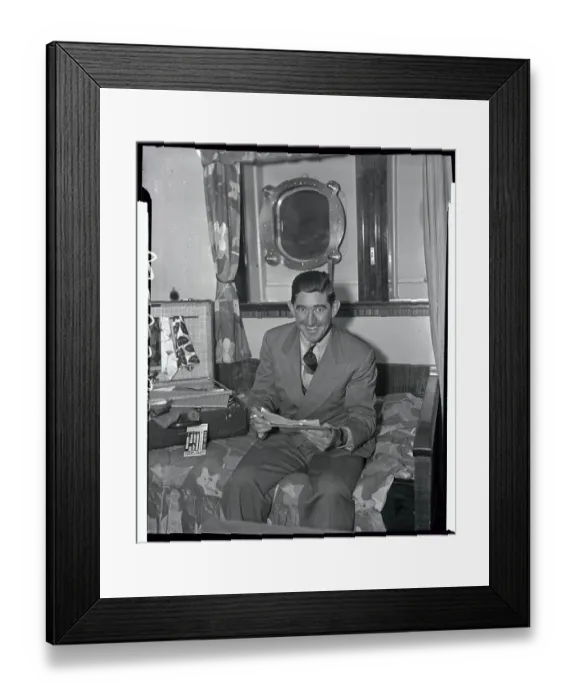 Framed Print : Mickey Cochrane Sitting Aboard Ocean Liner Framed Print : Mickey Cochrane Sitting Aboard Ocean Liner