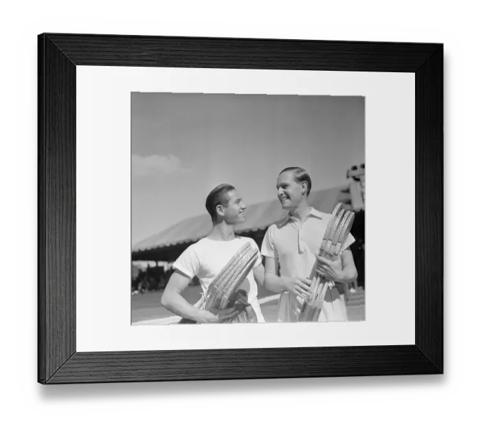 Framed Print : Bobby Riggs and Gottfried Von Cramm Before the Start of their Match Framed Print : Bobby Riggs and Gottfried Von Cramm Before the Start of their Match