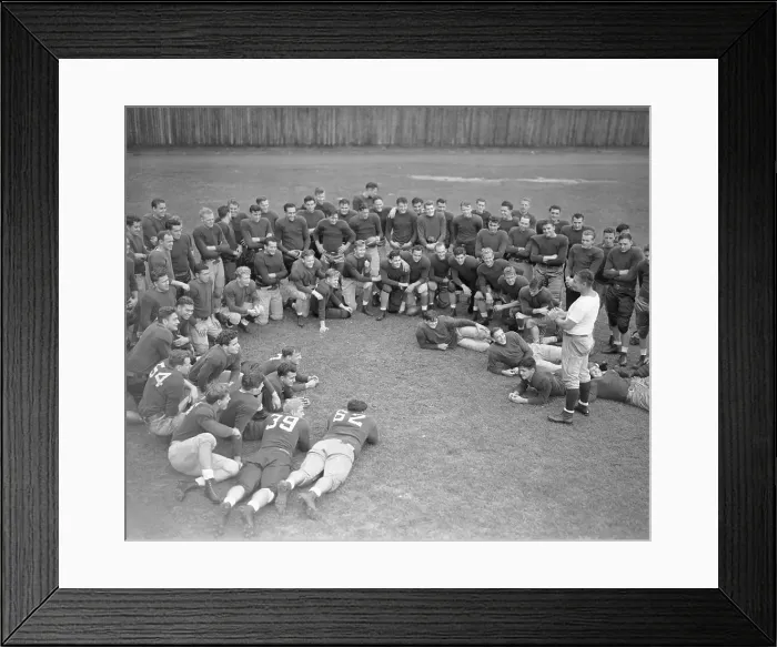 Framed Print : Coach Lynn Waldorf Talking to Squad of Recruits for Football Team Framed Print : Coach Lynn Waldorf Talking to Squad of Recruits for Football Team