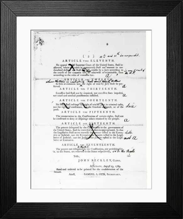 Framed Print : Page Three of Bill of Rights Framed Print : Page Three of Bill of Rights