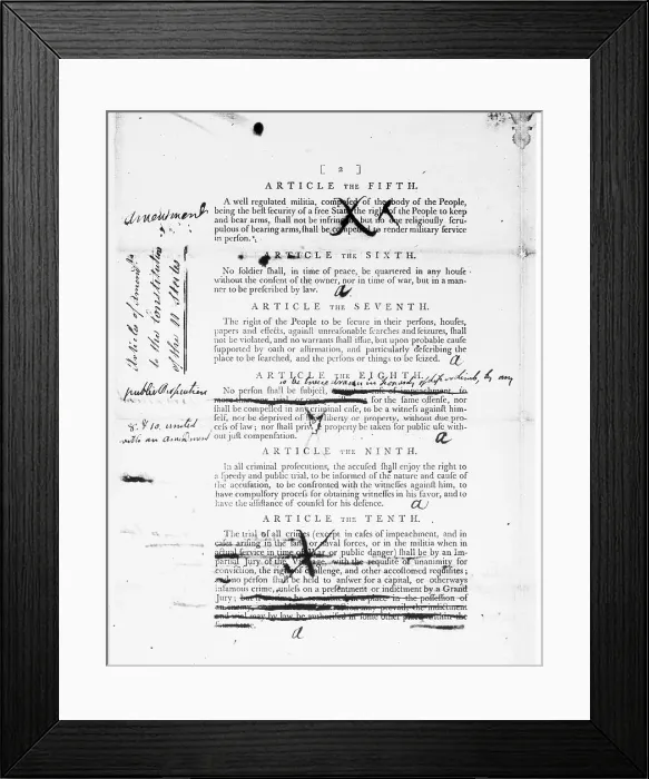 Framed Print : Page Two of Bill of Rights Framed Print : Page Two of Bill of Rights