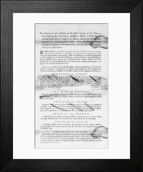 Framed Print : Bill of Rights Page One Framed Print : Bill of Rights Page One