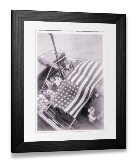 Framed Print : Aerial View of an American Flag Sprawled out on Steamer Framed Print : Aerial View of an American Flag Sprawled out on Steamer