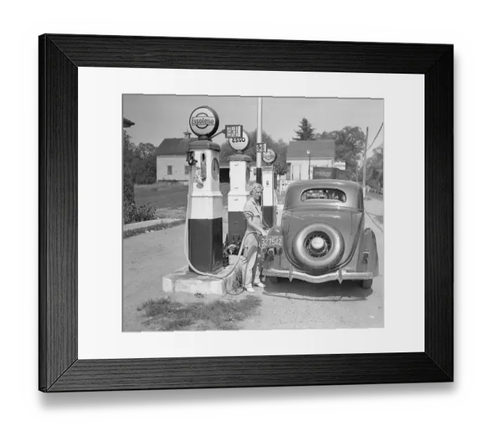 Framed Print : Woman Working at Gas Station Framed Print : Woman Working at Gas Station