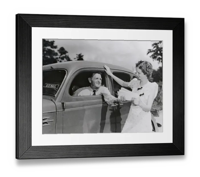 Framed Print : Rural Mail Carrier Delivering Letters Framed Print : Rural Mail Carrier Delivering Letters