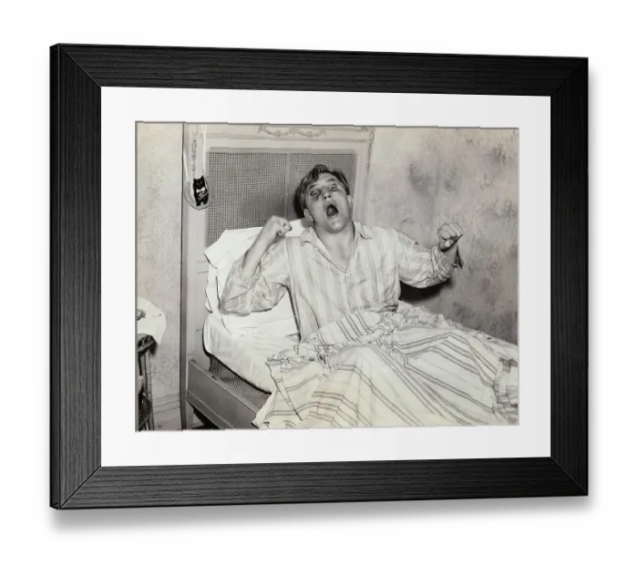 Framed Print : Prize Fighter Tommy Farr Yawning in Bed Framed Print : Prize Fighter Tommy Farr Yawning in Bed