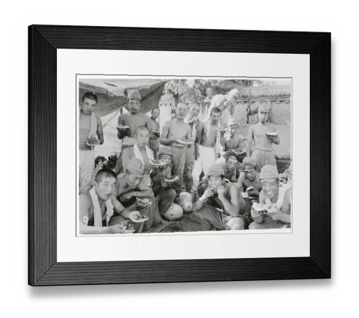 Framed Print : Soldiers Eating Watermelon Together