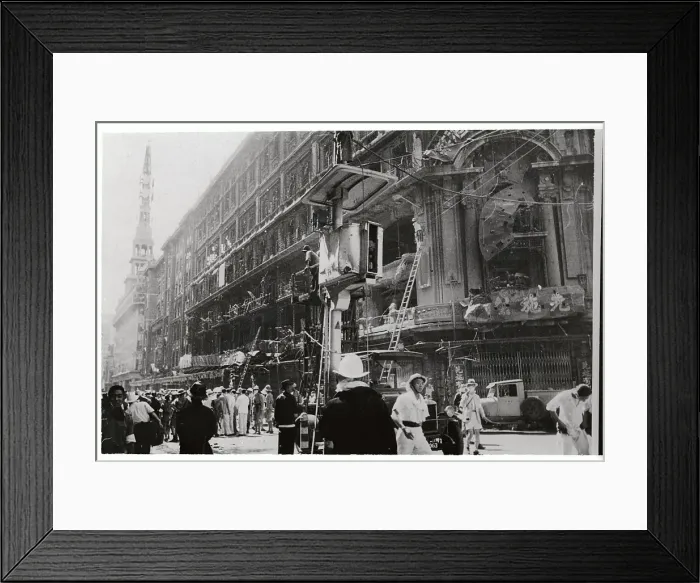 Framed Print : Firemen and Pedestrians at Department Store Fire Framed Print : Firemen and Pedestrians at Department Store Fire