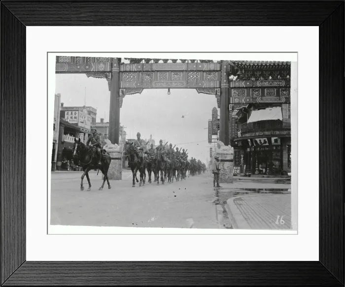 Framed Print : Soldiers Riding Horseback Through City Framed Print : Soldiers Riding Horseback Through City