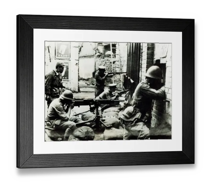 Framed Print : Japanese Soldiers Waiting with Guns Behind Wall Framed Print : Japanese Soldiers Waiting with Guns Behind Wall