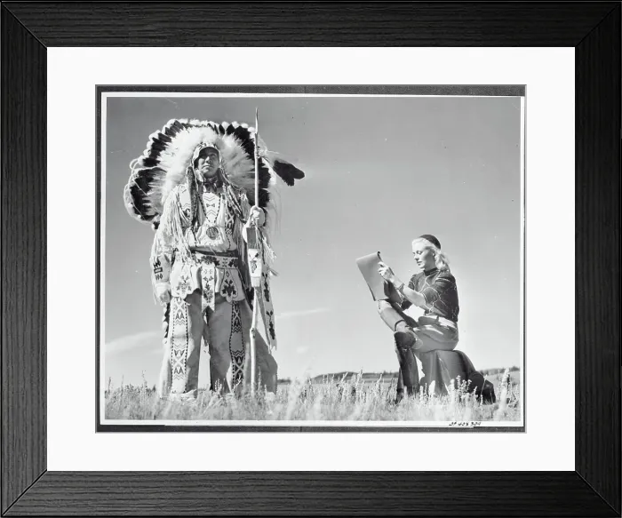 Framed Print : Ginger Rogers Sketching Indian Chief