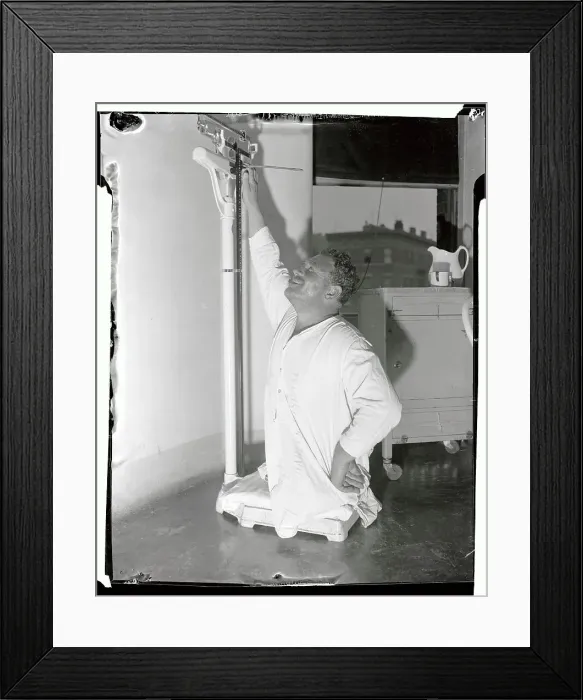 Framed Print : Swimmer Charles Zimmy Zebelman Weighing Himself Framed Print : Swimmer Charles Zimmy Zebelman Weighing Himself
