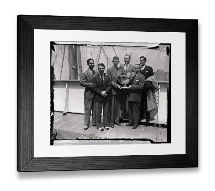 Framed Print : Tennis Players with Davis Cup