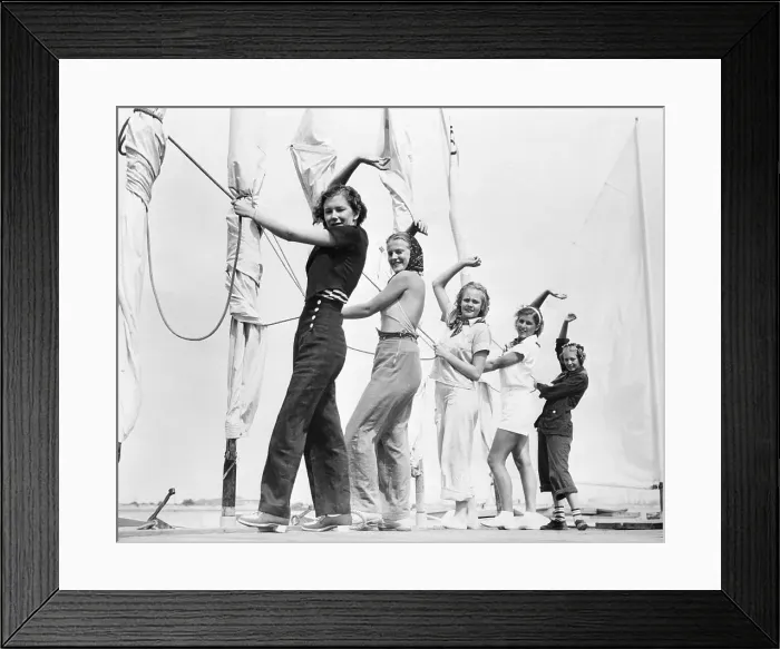 Framed Print : Female Sailors Posing with Arms Raised Framed Print : Female Sailors Posing with Arms Raised