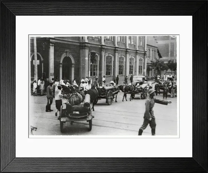 Framed Print : China Street with Workers Using Horse Drawn Carriages Framed Print : China Street with Workers Using Horse Drawn Carriages