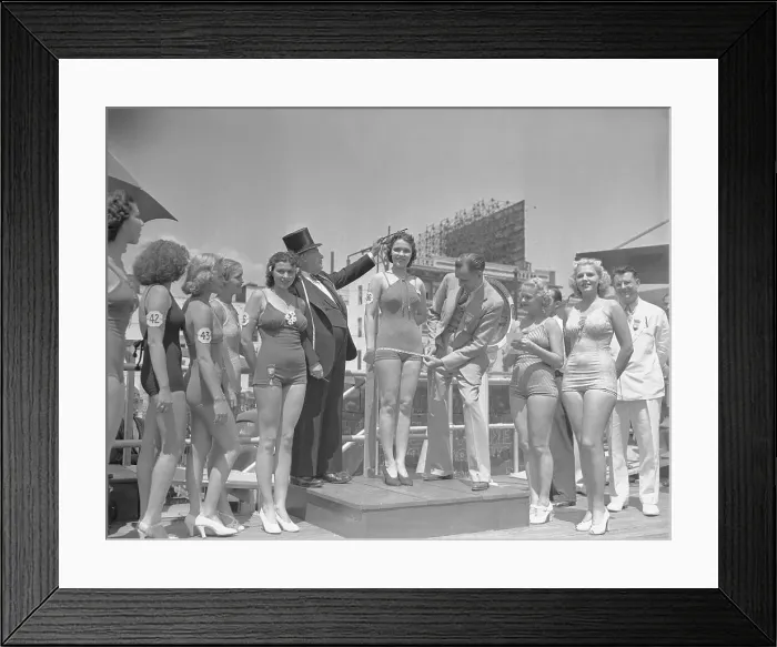 Framed Print : Officials Measuring Beauty Pageant Contestant Framed Print : Officials Measuring Beauty Pageant Contestant