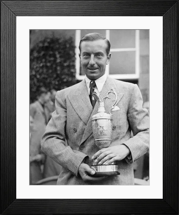 Framed Print : Henry Cotton Smiling and Holding Golf Trophy
