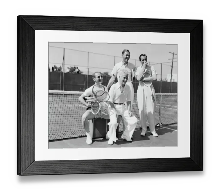 Framed Print : Charlie Chaplin and Friends on Tennis Court Framed Print : Charlie Chaplin and Friends on Tennis Court